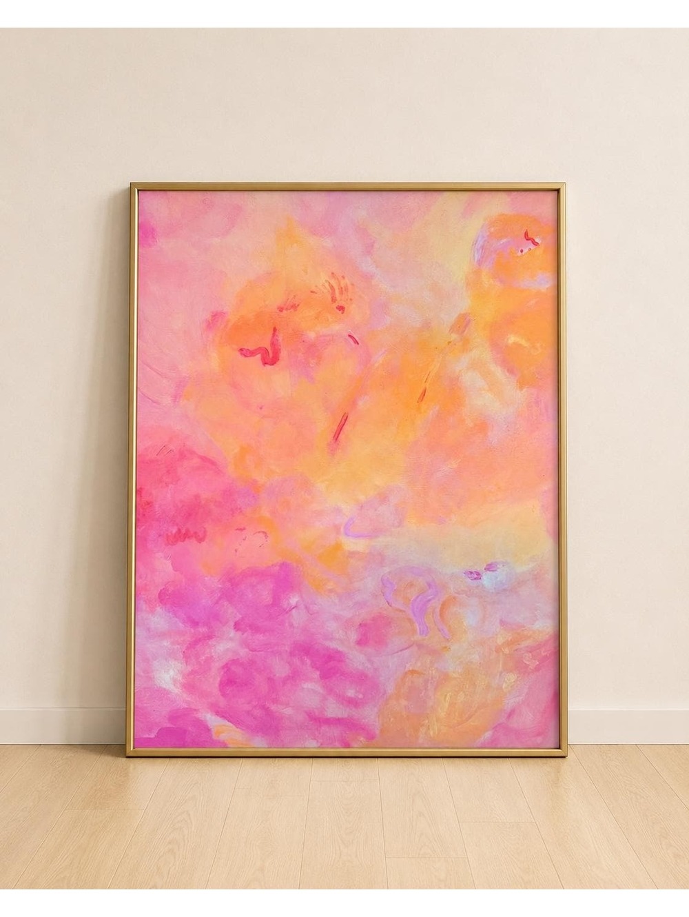 Modern Pink & Orange Abstract Art Print, Colorful Wall Art, 8x10
